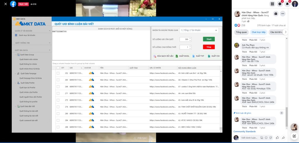 Cách quét comment livestream
