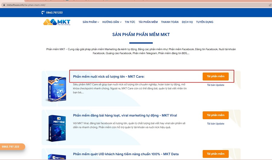 Tải phần mềm MKT Care
